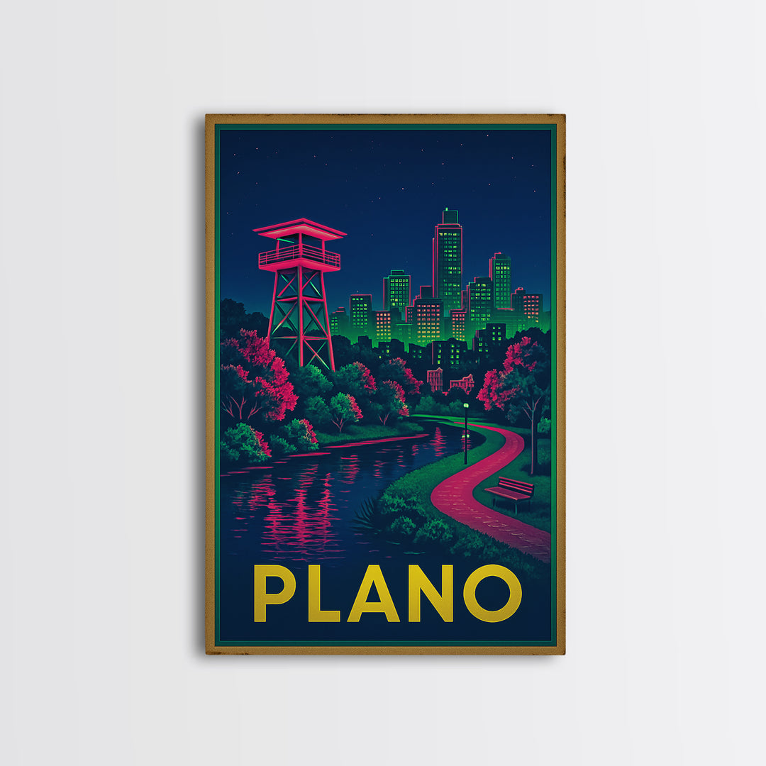 Plano Texas Travel Poster, Canvas Print, Neon Skyline Wall Art, Plano Wall Art, Gift For Travelers, Modern Wall Decor, City Travel Prints