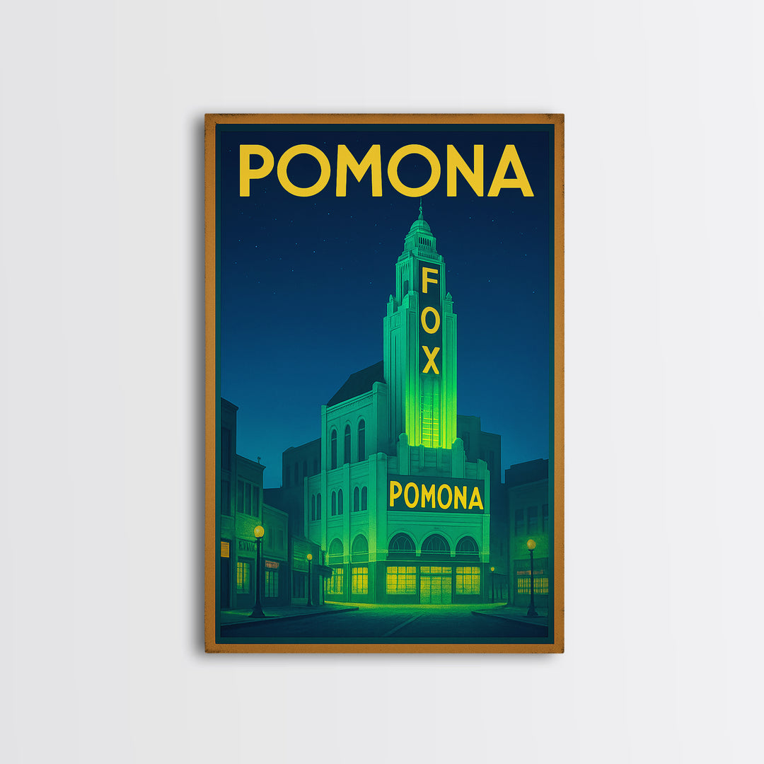Pomona Travel Poster, Framed Canvas Print, Retro Neon Travel Art, Pomona Travel Art, City Travel Prints, City Illustration, Travel Gift
