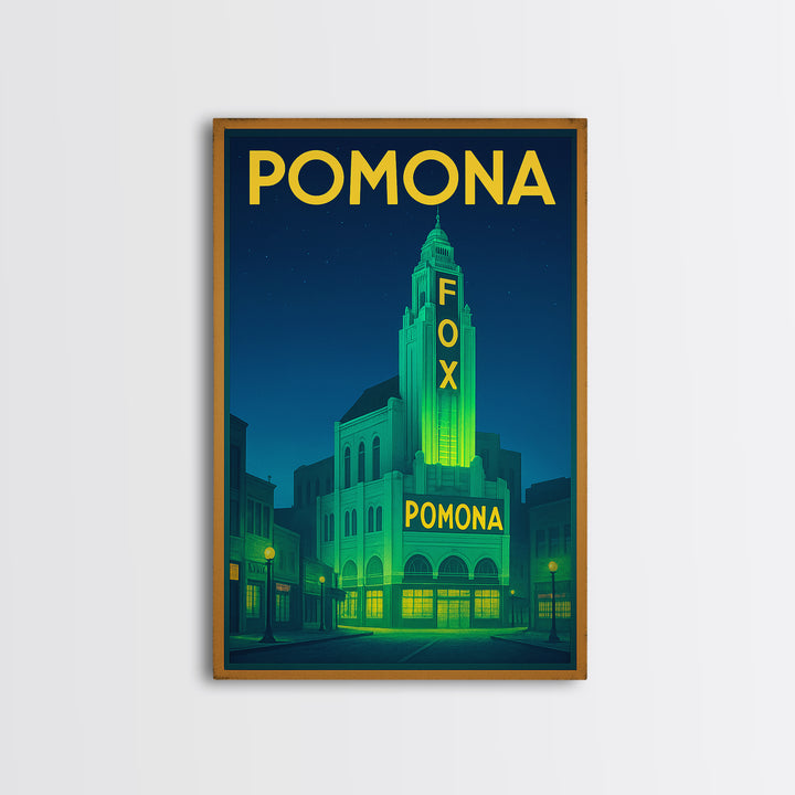 Pomona Travel Poster, Framed Canvas Print, Retro Neon Travel Art, Pomona Travel Art, City Travel Prints, City Illustration, Travel Gift