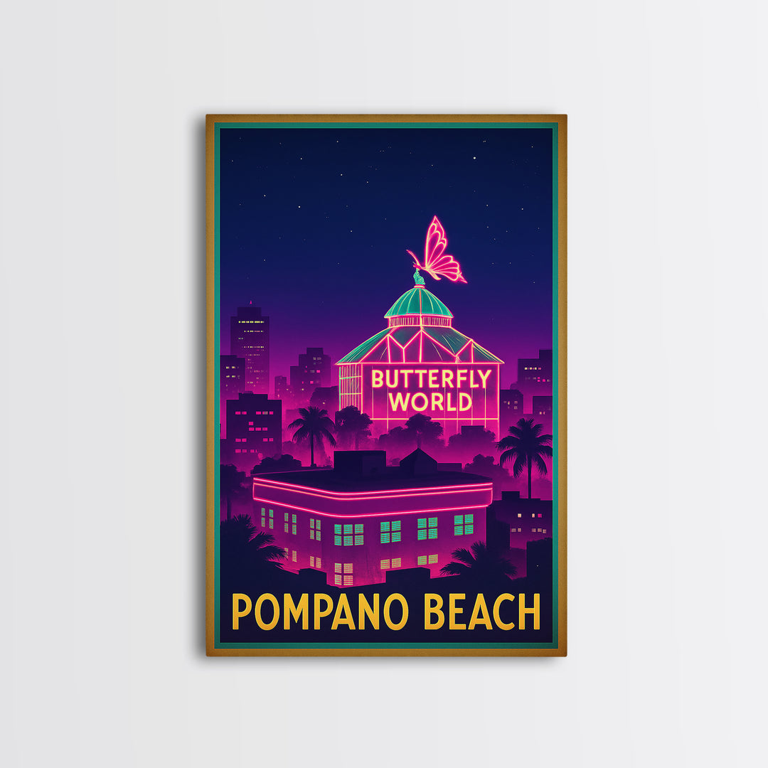 Pompano Beach Florida Travel Poster, Canvas Print, Electric Night Poster Art, Pompano Beach City Art, City Art Print, Eclectic Wall Decor