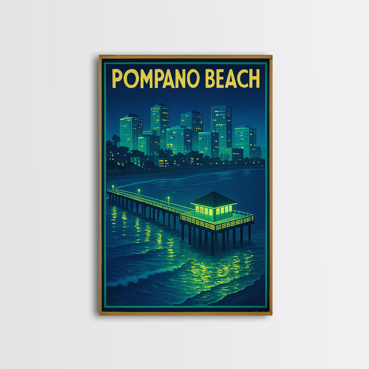 Pompano Beach Travel Poster, Canvas Print, Electric Night Poster Art, Pompano Beach Poster Print, Travel Art Print, Gift For Travelers