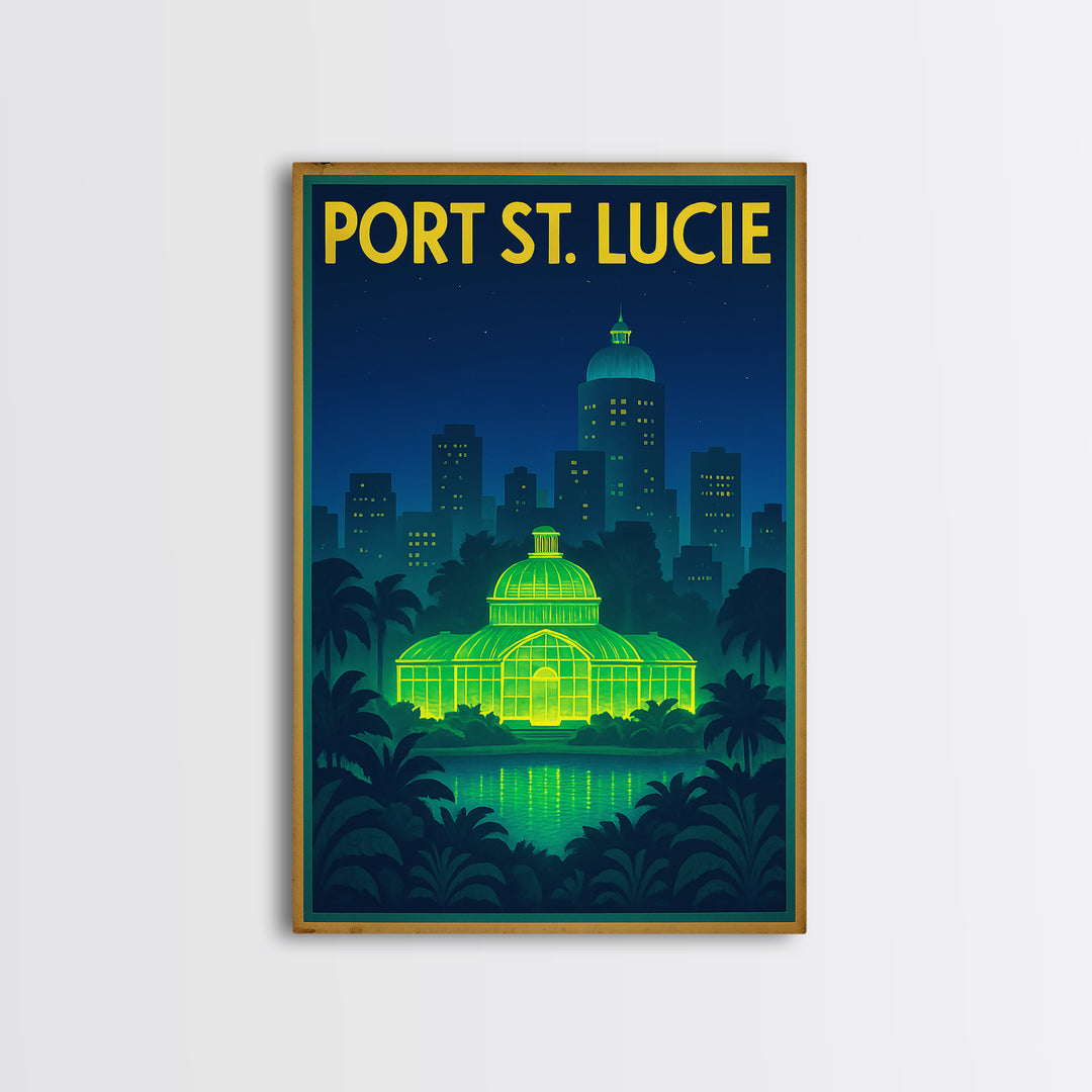Port St Lucie Travel Poster, Framed Canvas Print, Electric Night Poster Art, Port St Lucie City Art, City Travel Prints, Home Office Decor