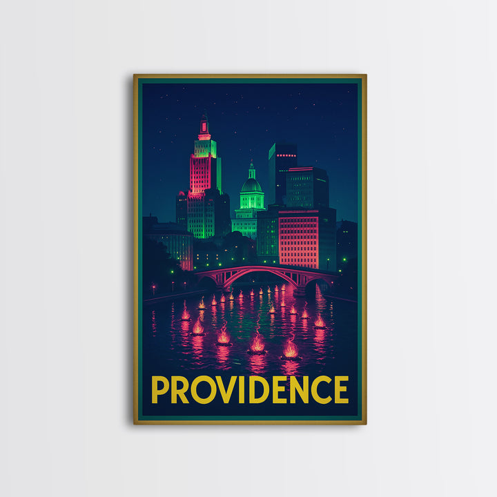 Providence Rhode Island Travel Poster, Canvas Print, Retro Neon Travel Art, Providence Travel Art, Travel Art Print, Vintage Travel Print