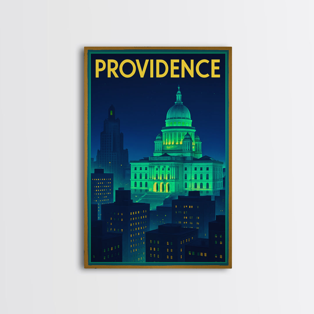 Providence Travel Poster, Canvas Print, Neon Skyline Art Wall Art, Providence Poster Print, Modern Wall Decor, Travel Wall Art, Design 2