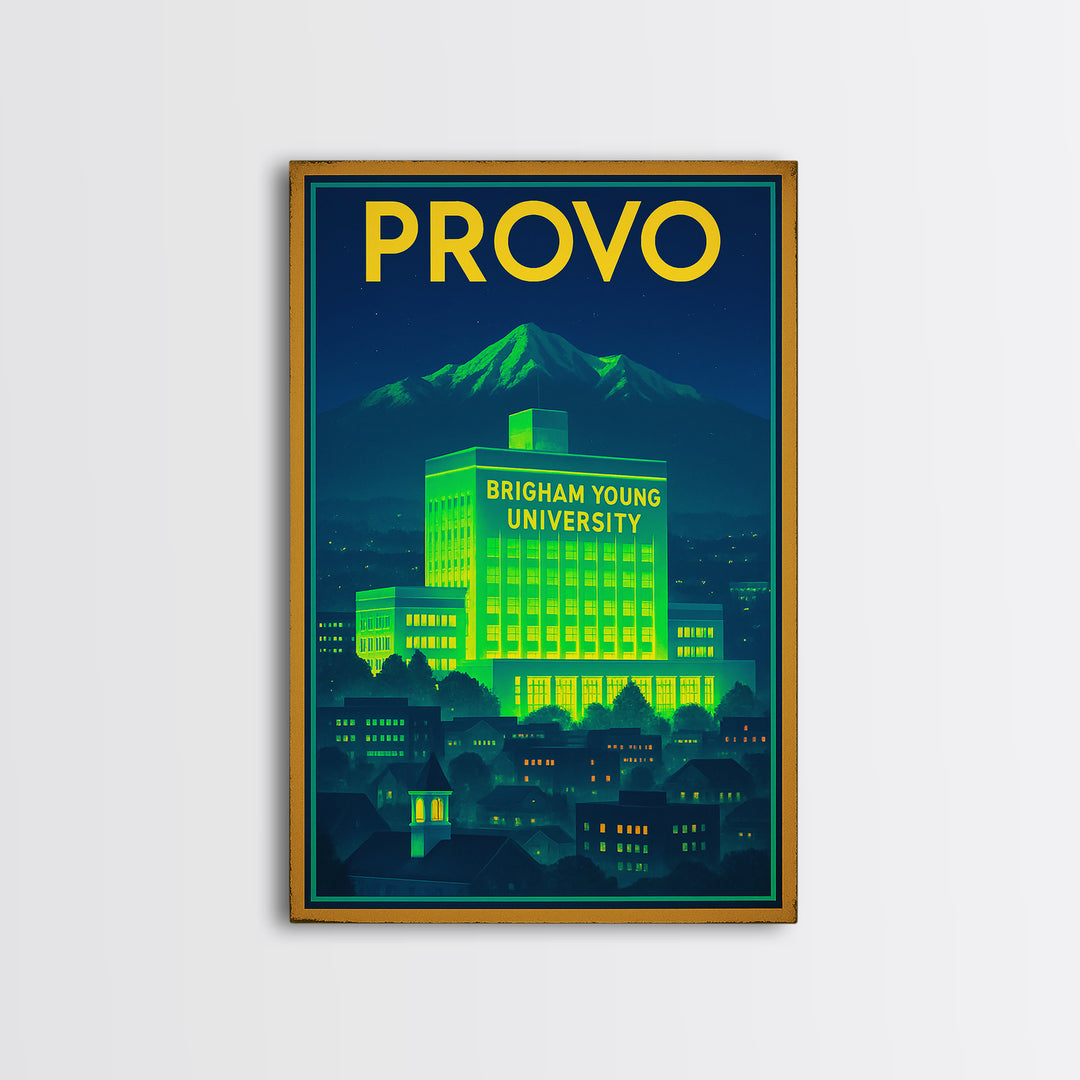 Provo Travel Poster, Framed Canvas Print, Neon Skyline Art Wall Art, Provo Poster Print, Travel Poster Art, City Travel Prints, Design 2