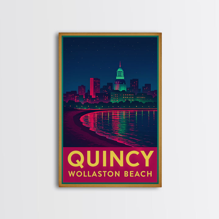 Quincy Massachusetts Travel Poster, Canvas Print, Retro Neon Travel Art, Quincy Travel Art, Travel Wall Decor, Home Office Decor, Art Print