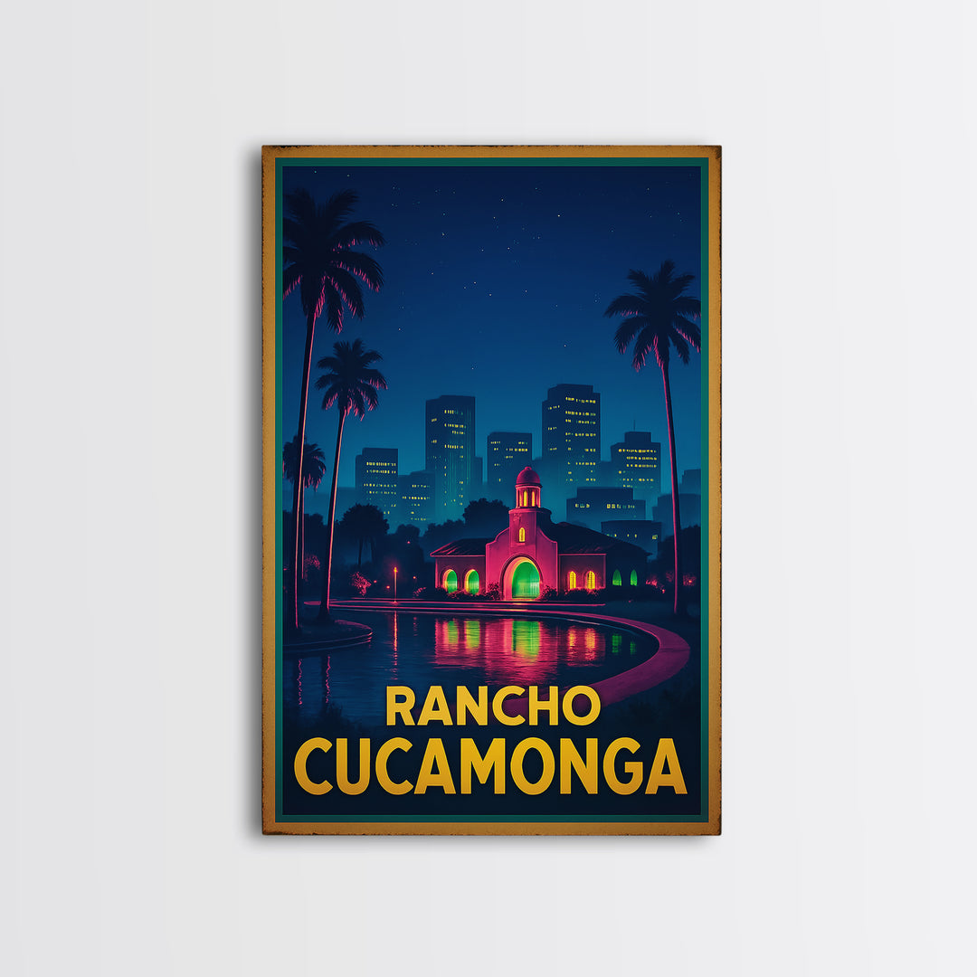 Rancho Cucamonga California Travel Poster, Canvas Print, Neon City Skyline Wall Art, Rancho Cucamonga Wall Art, Travel Art Print, Art Print