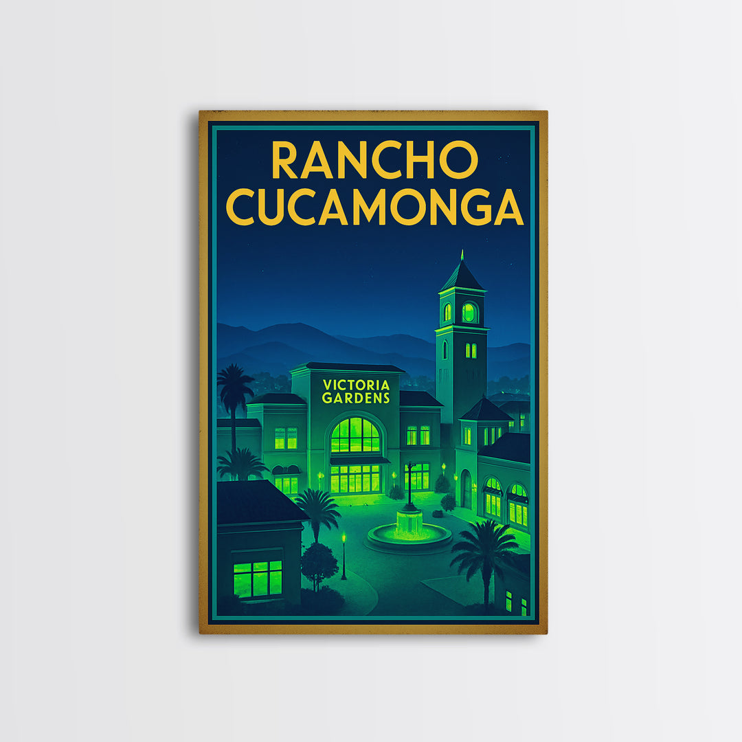 Rancho Cucamonga Travel Poster, Canvas Print, Retro Neon Travel Art, Rancho Cucamonga Travel Art, Travel Wall Art, Home Office Decor