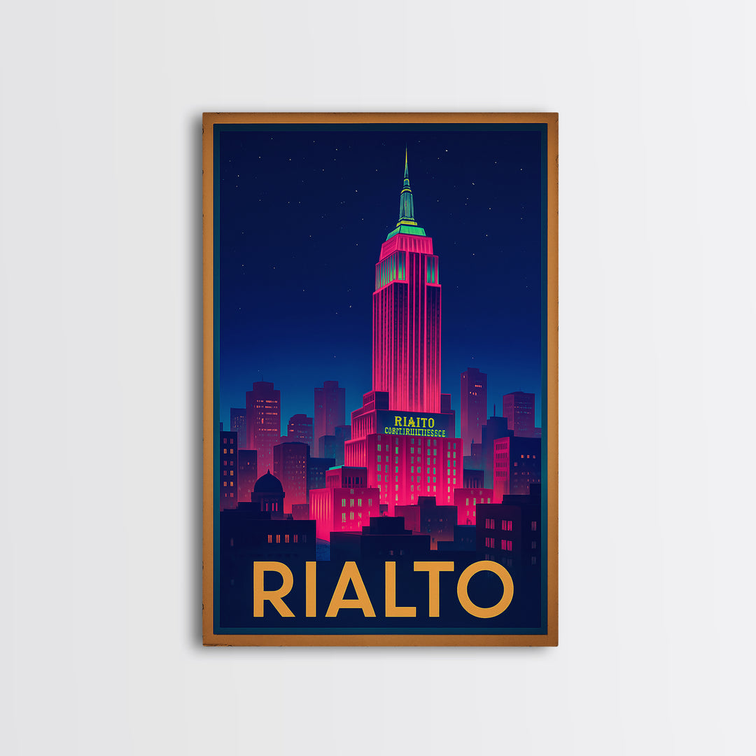 Rialto California Travel Poster, Canvas Print, Electric Night Poster Art, Rialto Wall Art, Travel Art, Travel Print, Wanderlust Decor
