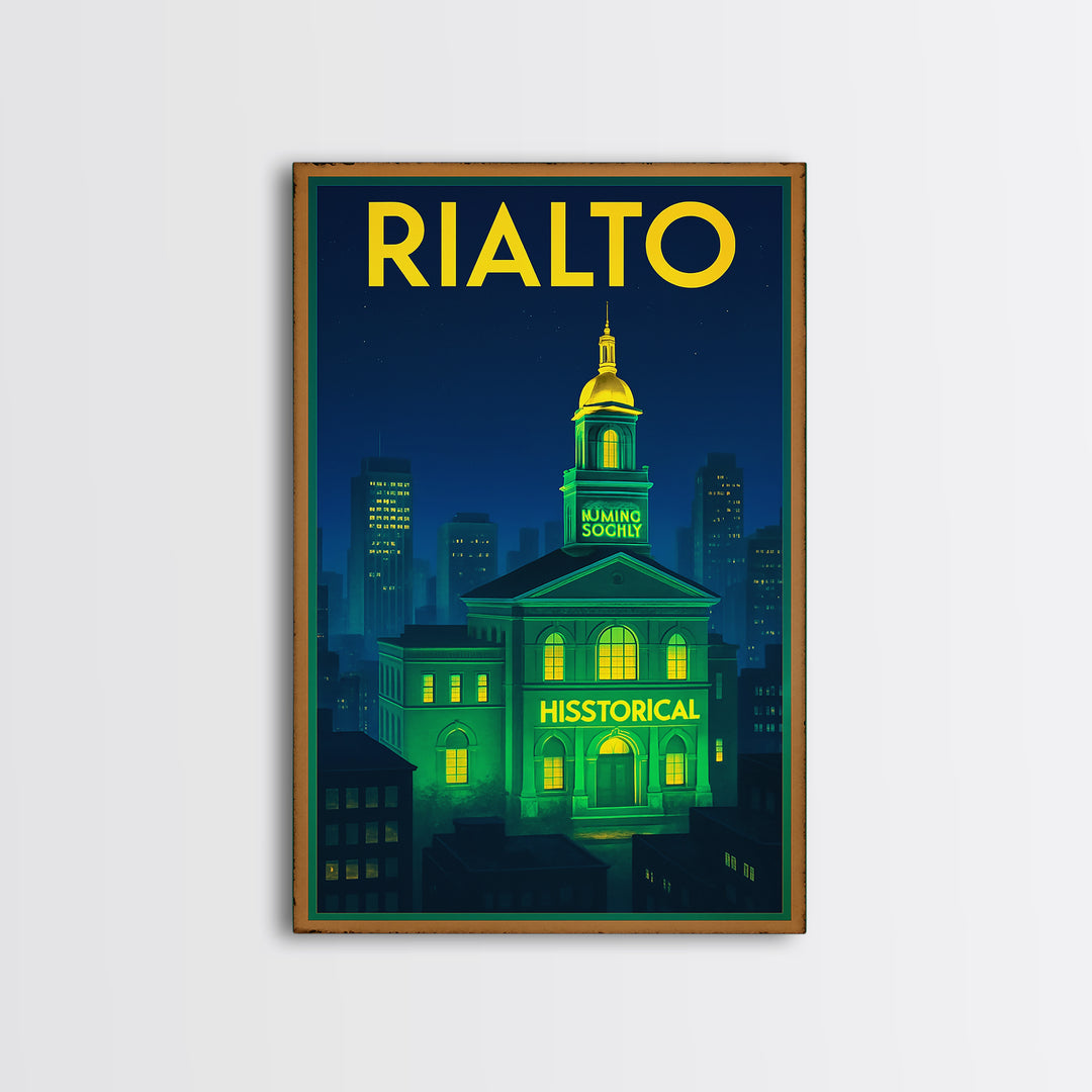 Rialto Travel Poster, Canvas Print, Electric Night Poster Art, Rialto City Art, Gift For Travelers, Vintage City Poster, Travel Art Print