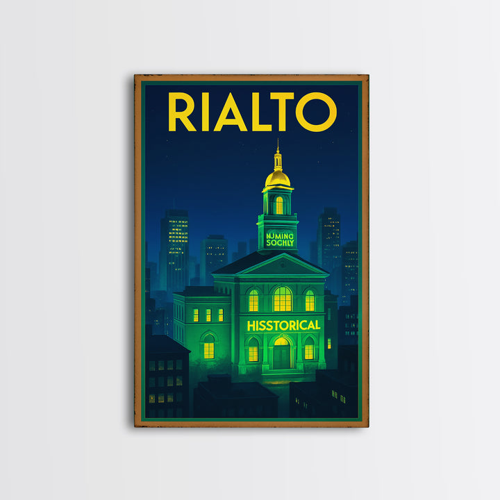 Rialto Travel Poster, Canvas Print, Electric Night Poster Art, Rialto City Art, Gift For Travelers, Vintage City Poster, Travel Art Print