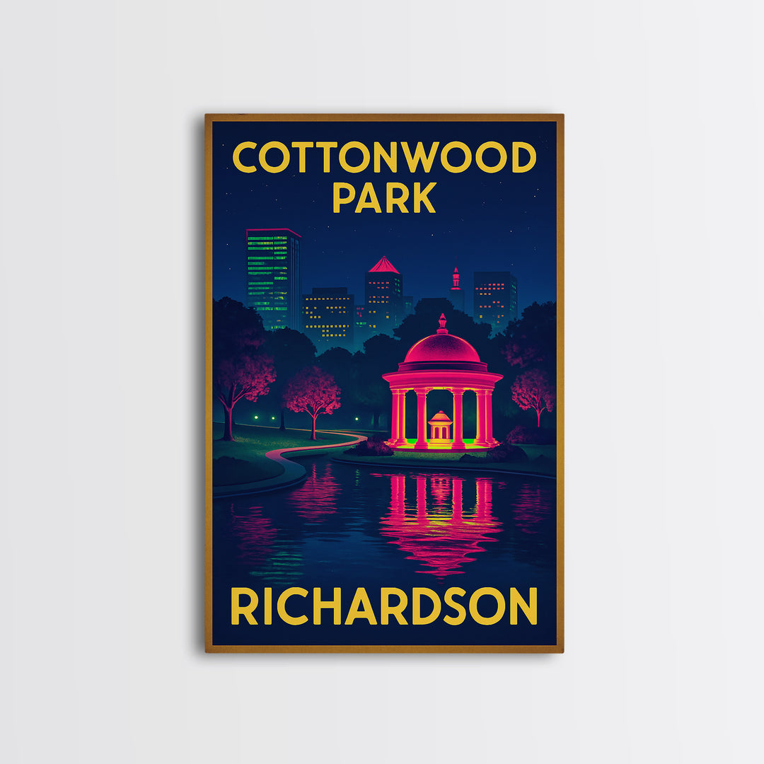 Richardson Texas Travel Poster, Canvas Print, Retro Neon Travel Art, Richardson Wall Art, Office Decor, City Art Print, Mid Century Wall Art