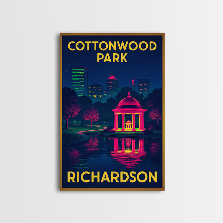 Richardson Texas Travel Poster, Canvas Print, Retro Neon Travel Art, Richardson Wall Art, Office Decor, City Art Print, Mid Century Wall Art