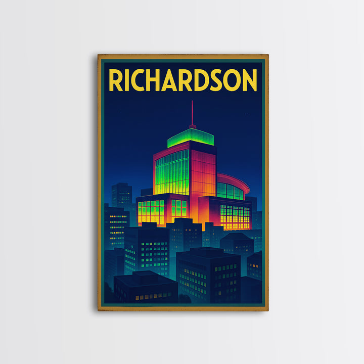 Richardson Travel Poster, Framed Canvas Print, Cyberpunk Style City Art, Richardson Art Print, Travel Wall Art, Eclectic Wall Decor
