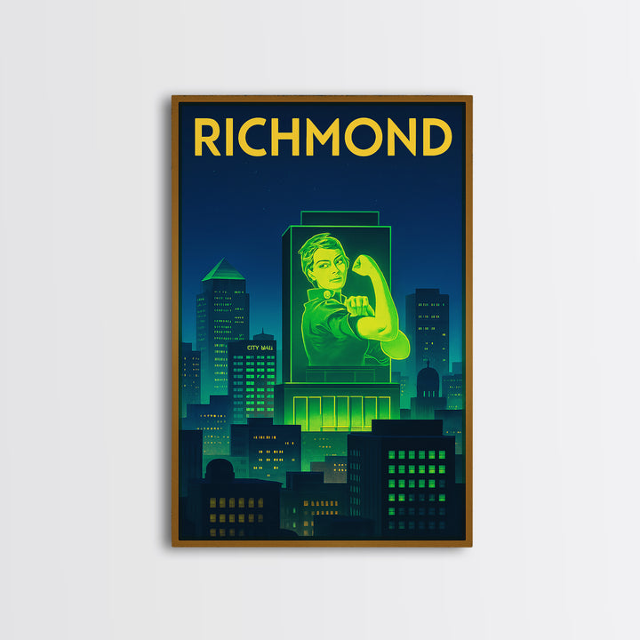 Richmond Travel Poster, Framed Canvas Print, Electric Night Poster Art, Richmond City Art, Wanderlust Decor, Living Room Wall Art