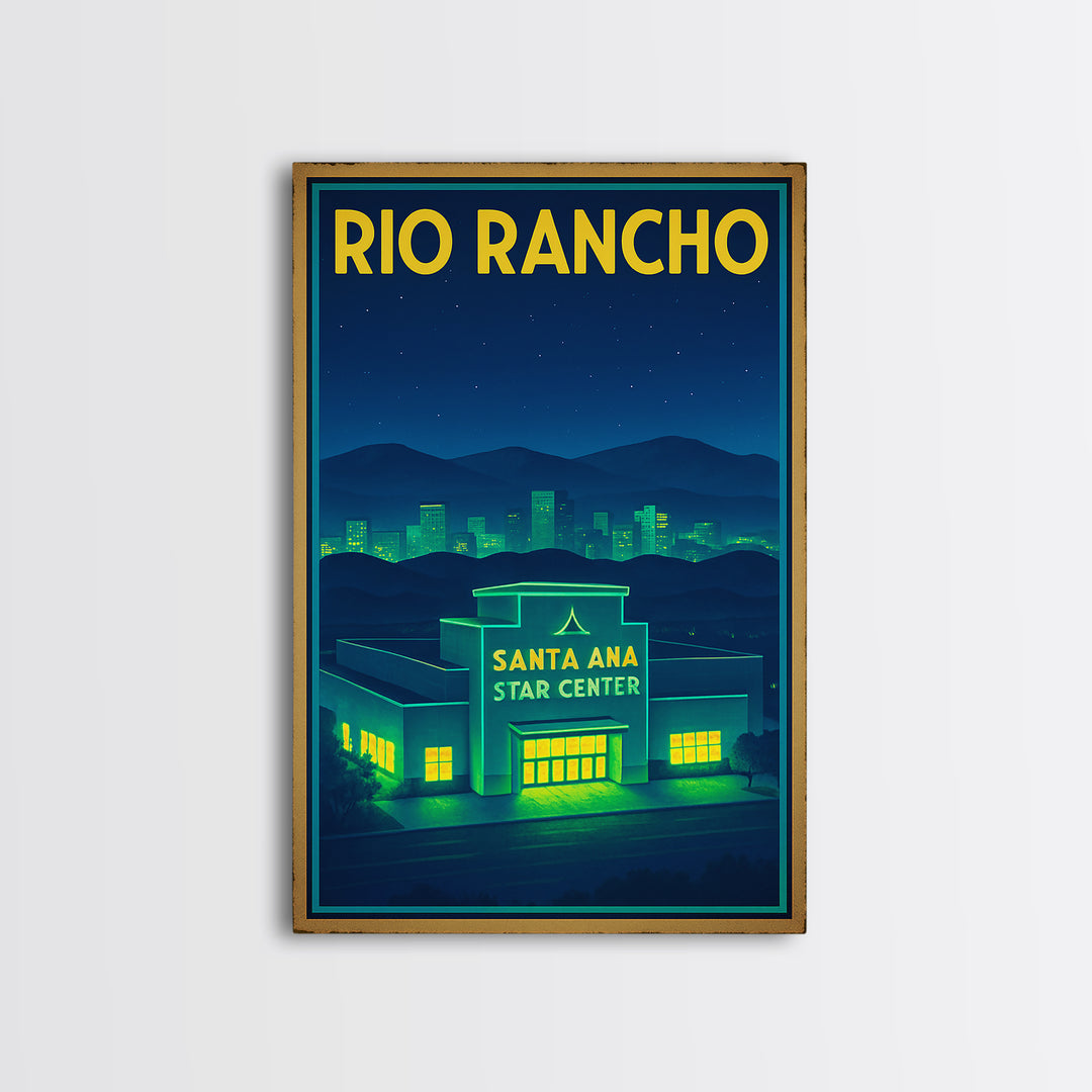 Rio Rancho Travel Poster, Framed Canvas Print, Electric Night Poster Art, Rio Rancho Art Print, Home Office Decor, Watercolor Skyline
