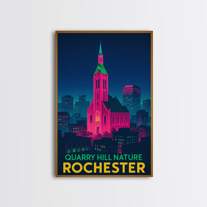 Rochester Travel Poster, Canvas Print, Retro Neon Travel Art, Rochester Art Print, Travel Wall Decor, Gift For Travelers, Travel Wall Art
