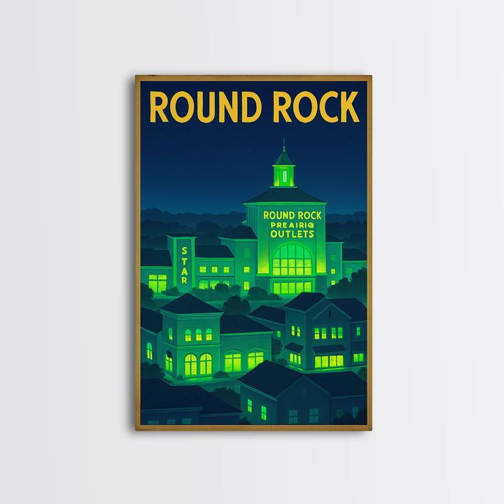 Round Rock Travel Poster, Canvas Print, Neon Downtown Skyline Wall Art, Round Rock Wall Art, Retro Travel Print, Art Print, Travel Prints