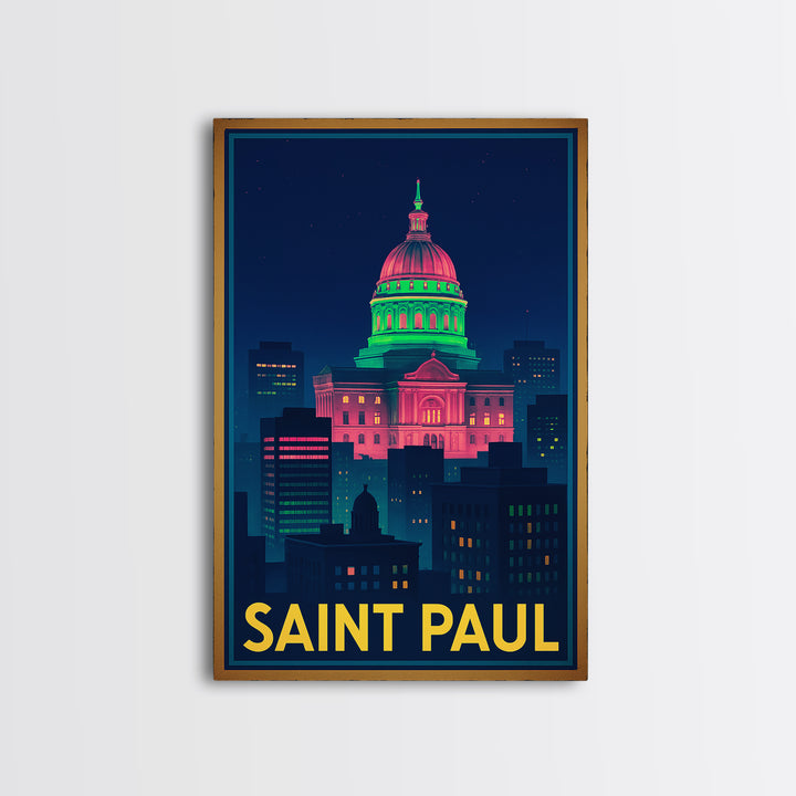 Saint Paul Minnesota Travel Poster, Canvas Print, Cyberpunk Style City Art, Saint Paul City Art, Gift For Travelers, Living Room Wall Art