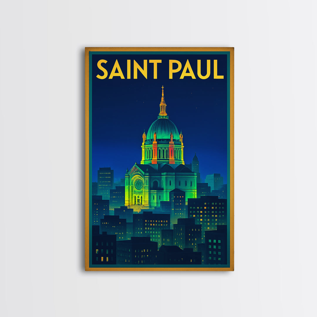 Saint Paul Travel Poster, Framed Canvas Print, Electric Night Poster Art, Saint Paul Art Print, Vintage Travel Art, City Travel Prints