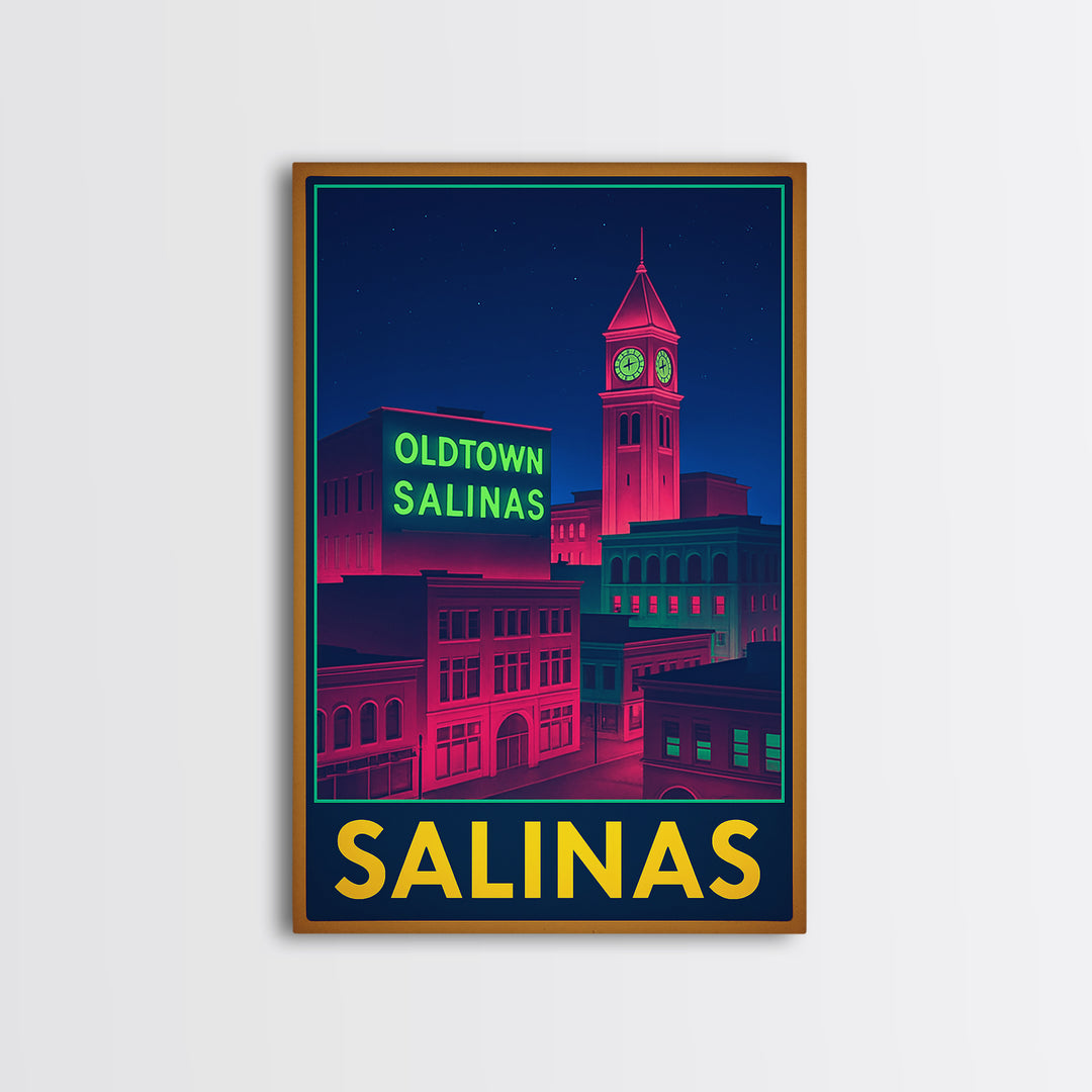Salinas California Travel Poster, Canvas Print, Cyberpunk Style City Art, Salinas Wall Art, Wall Decor, Travel Wall Decor, Office Decor