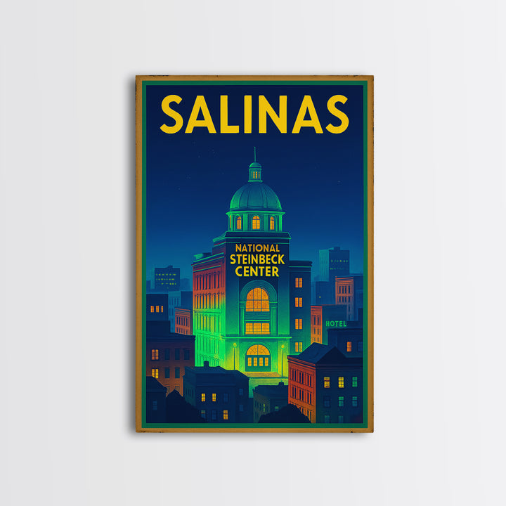 Salinas Travel Poster, Framed Canvas Print, Neon City Skyline Wall Art, Salinas Art Print, City Art Print, Vintage City Art, Travel Wall Art