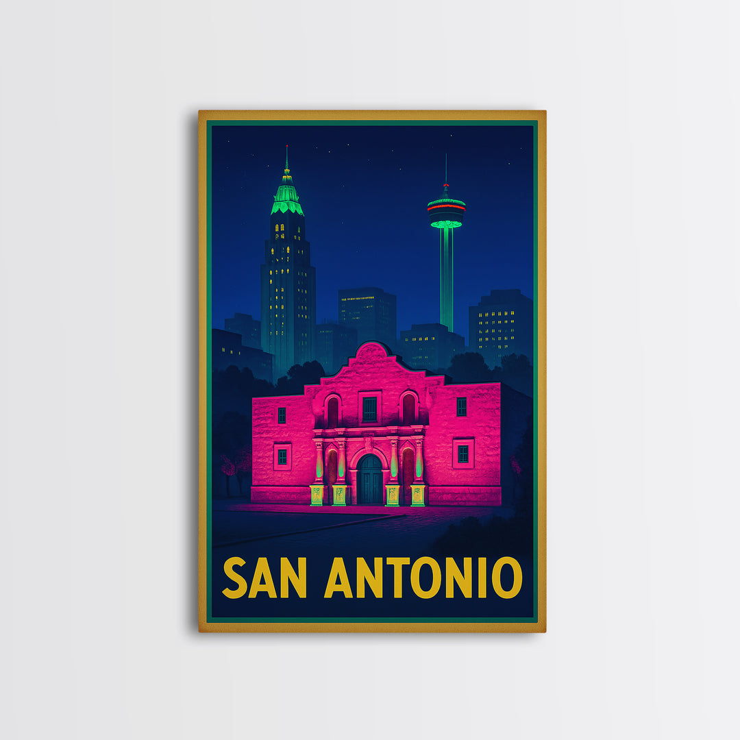San Antonio Travel Poster, Canvas Print, Cyberpunk Style City Art, San Antonio City Art, Travel Art Print, Vintage City Poster