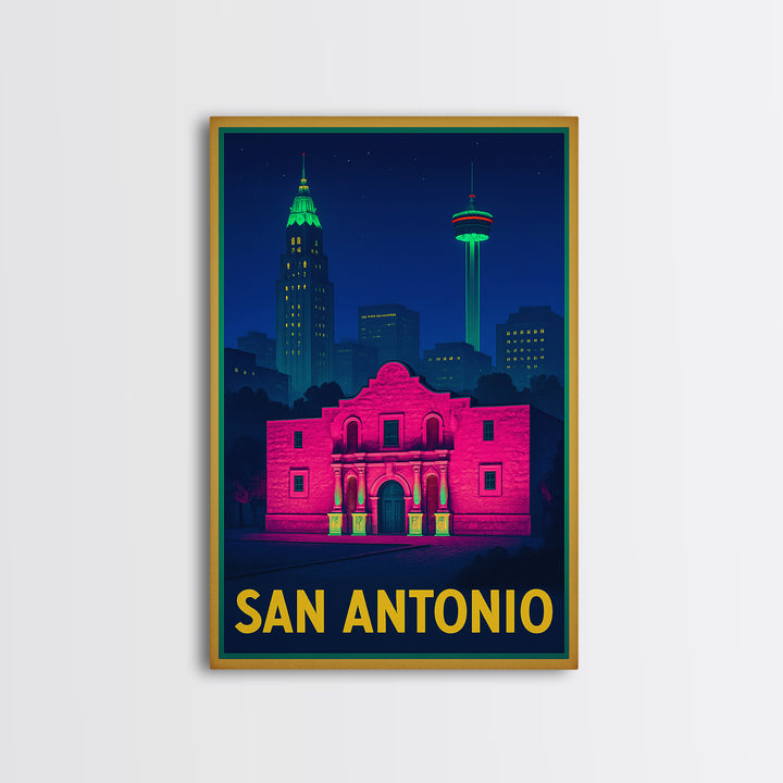 San Antonio Travel Poster, Canvas Print, Cyberpunk Style City Art, San Antonio City Art, Travel Art Print, Vintage City Poster