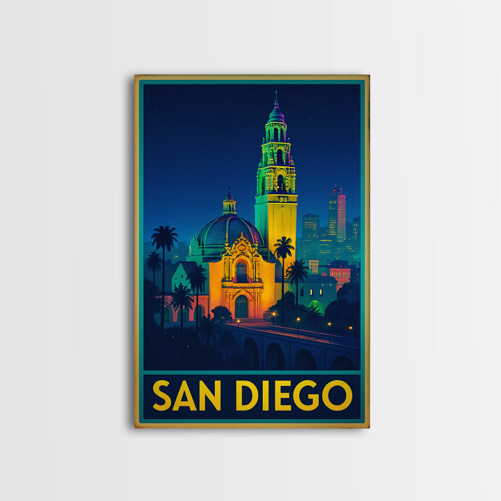 San Diego California Travel Poster, Canvas Print, Cyberpunk Style City Art, San Diego Poster Print, City Illustration, Mid Century Wall Art