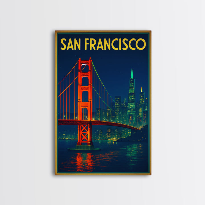 San Francisco Travel Poster, Canvas Print, Electric Night Poster Art, San Francisco City Art, Living Room Wall Art, Travel Poster Set