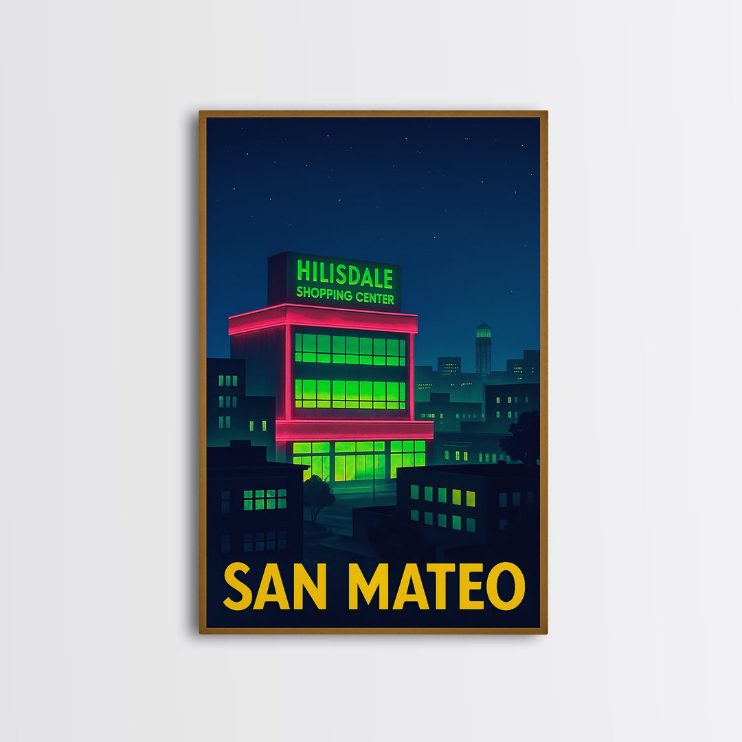 San Mateo California Travel Poster, Canvas Print, Electric Night Poster Art, San Mateo Travel Art, Living Room Wall Art, Vintage Travel Art