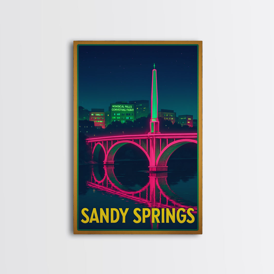 Sandy Springs Georgia Travel Poster, Canvas Print, Electric Night Poster Art, Sandy Springs Art Print, Watercolor Skyline, Travel Gift