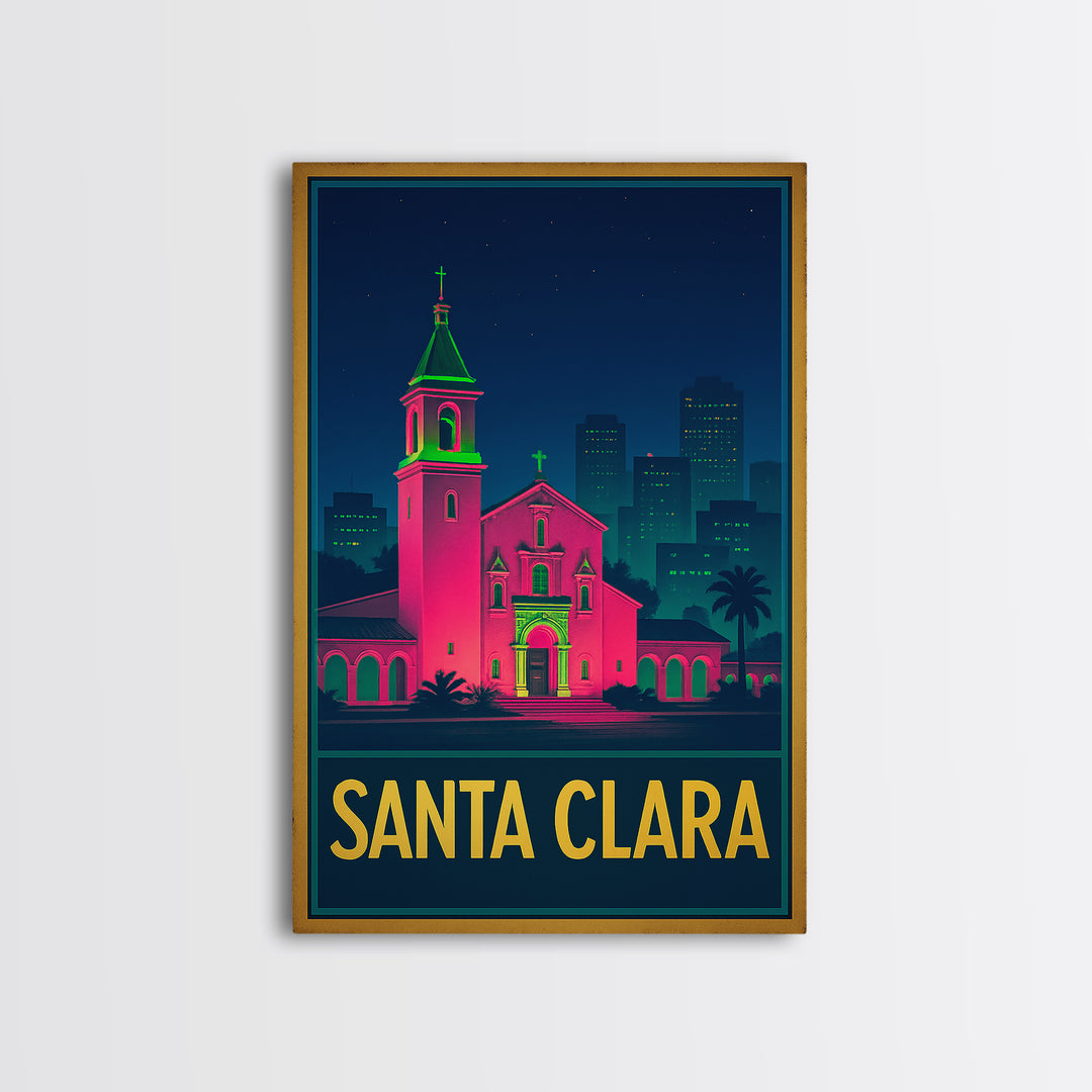 Santa Clara California Travel Poster, Canvas Print, Electric Night Poster Art, Santa Clara Wall Art, Eclectic Wall Decor, Fine Art Print