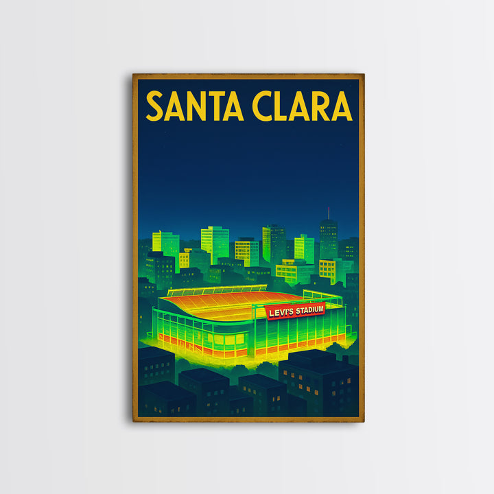 Santa Clara Travel Poster, Framed Canvas Print, Retro Neon Travel Art, Santa Clara City Art, Gift For Travelers, Mid Century Wall Art