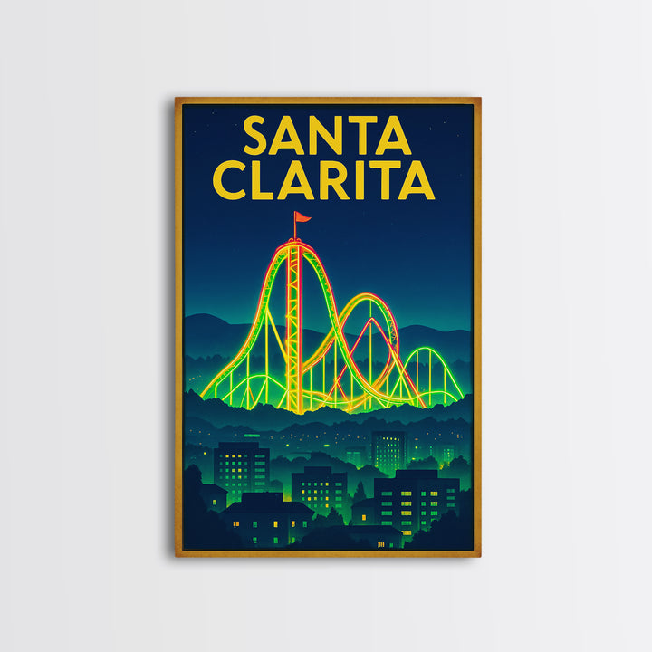 Santa Clarita Travel Poster, Framed Canvas Print, Retro Neon Travel Art, Santa Clarita Wall Art, Vintage City Poster, Retro Travel Print