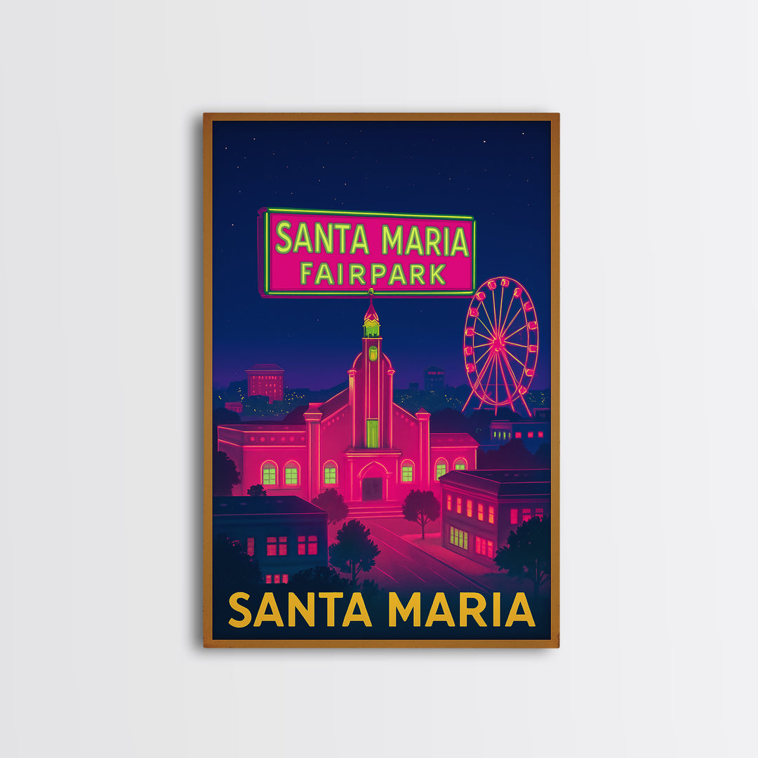 Santa Maria California Travel Poster, Canvas Print, Neon City Skyline Wall Art, Santa Maria Travel Art, Travel Poster Set, Wanderlust Decor