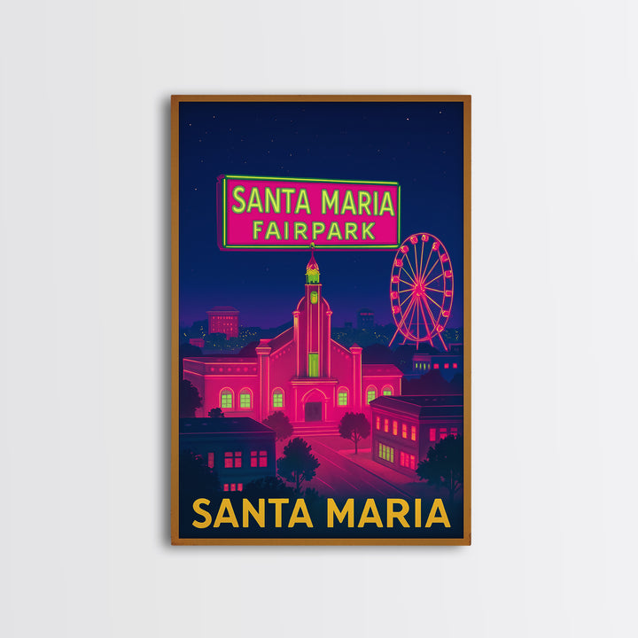 Santa Maria California Travel Poster, Canvas Print, Neon City Skyline Wall Art, Santa Maria Travel Art, Travel Poster Set, Wanderlust Decor