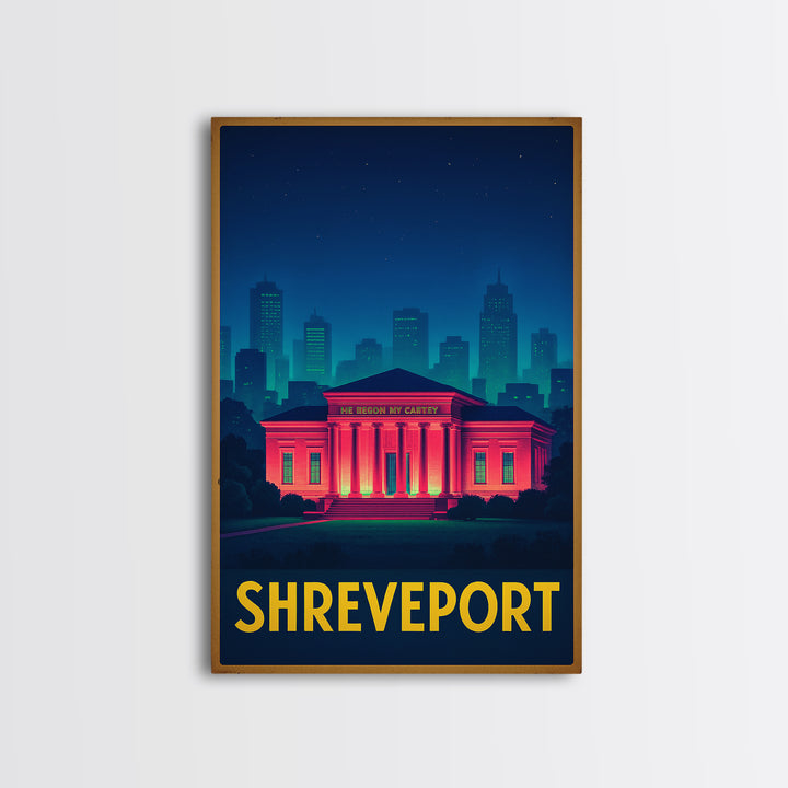 Shreveport Louisiana Travel Poster, Canvas Print, Retro Neon Travel Art, Shreveport Art Print, Travel Art Print, Vintage City Art