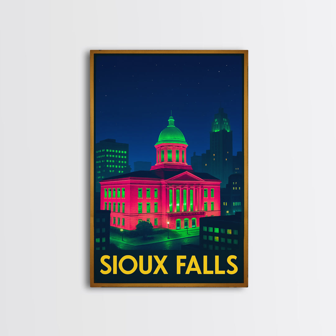 Sioux Falls South Dakota Travel Poster, Canvas Print, Neon Travel Art, Sioux Falls Print, Travel Poster Set, Watercolor Downtown Skyline
