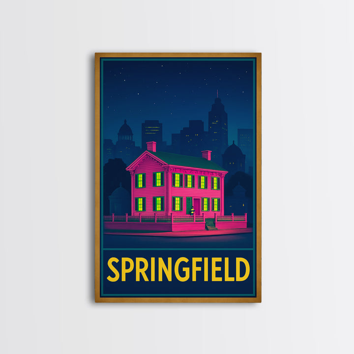 Springfield Missouri Travel Poster, Framed Canvas Print, Neon Skyline Wall Art, Springfield Travel Art, Wanderlust Decor, Travel Wall Art