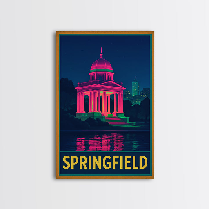 Springfield Travel Poster, Framed Canvas Print, Retro Neon Travel Art, Springfield Travel Art, Vintage Travel Print, Vintage Travel Art