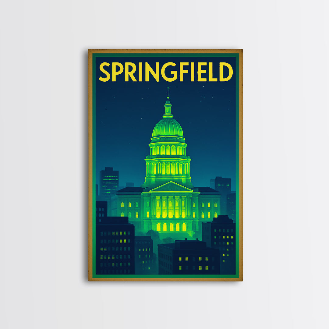 Springfield Travel Poster, Canvas Print, Cyberpunk Style City Art, Springfield Wall Art, Travel Wall Decor, Retro Travel Print