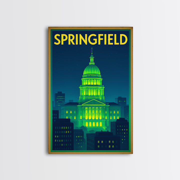 Springfield Travel Poster, Canvas Print, Cyberpunk Style City Art, Springfield Wall Art, Travel Wall Decor, Retro Travel Print