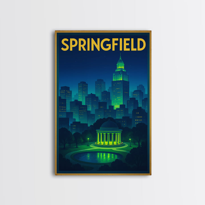 Springfield Travel Poster, Canvas Print, Electric Night Poster Art, Springfield Poster Print, Wanderlust Decor, Travel Art Print