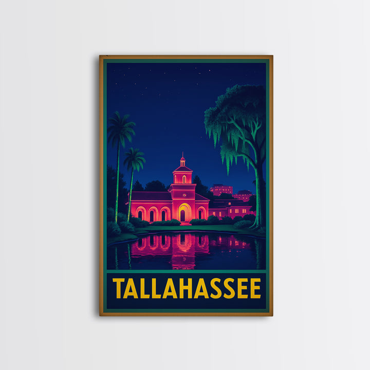 Tallahasse Travel Poster, Canvas Print, Retro Neon Travel Art, Tallahasse City Art, Fine Art Print, Watercolor Skyline, Travel Poster Art