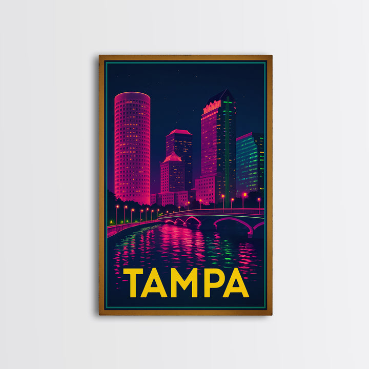 Tampa Florida Travel Poster, Canvas Print, Electric Night Poster Art, Tampa City Art, Wanderlust Decor, Travel Wall Art, Home Office Decor