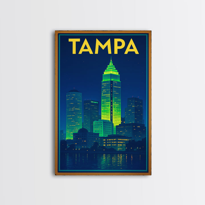 Tampa Travel Poster, Framed Canvas Print, Electric Night Poster Art, Tampa Art Print, Travel Poster Set, Eclectic Wall Decor, Design 2