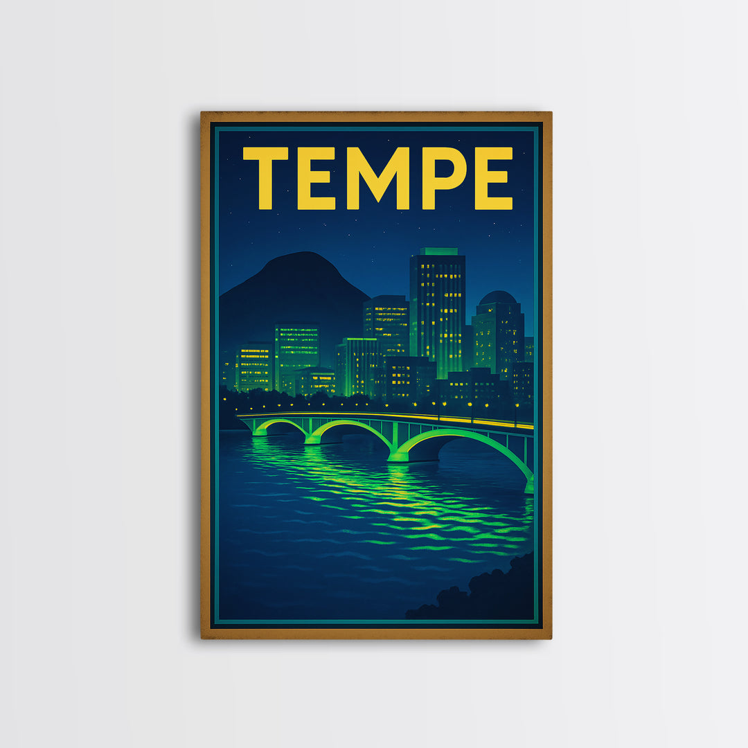 Tempe Travel Poster, Canvas Print, Cyberpunk Style City Art, Tempe Poster Print, City Travel Prints, Mid Century Wall Art, Travel Wall Art