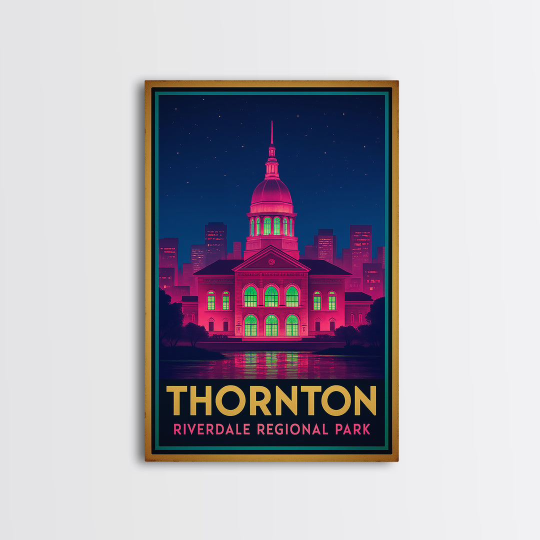 Thornton Colorado Travel Poster, Canvas Print, Electric Night Poster Art, Thornton Travel Art, Living Room Wall Art, Watercolor Skyline