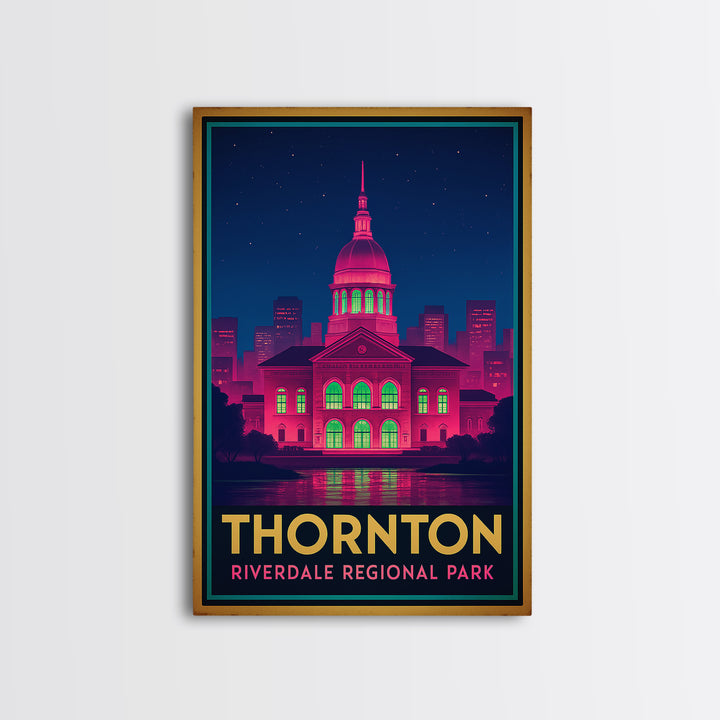 Thornton Colorado Travel Poster, Canvas Print, Electric Night Poster Art, Thornton Travel Art, Living Room Wall Art, Watercolor Skyline